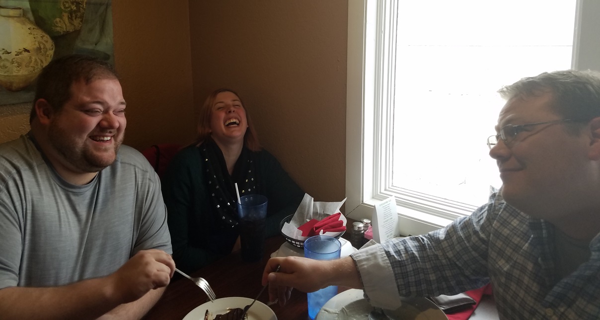 Joel and Chris with dessert