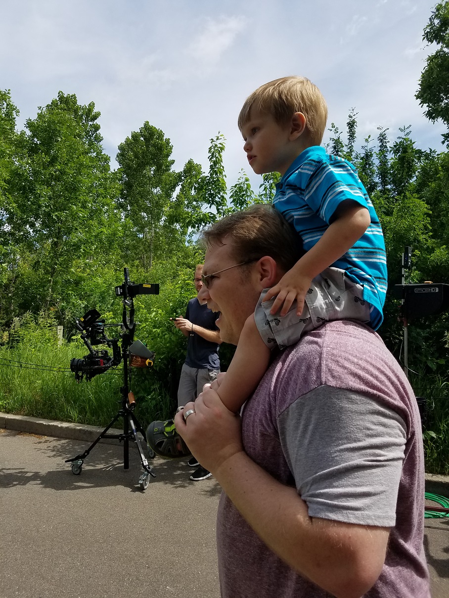 Oliver on Joel's shoulders